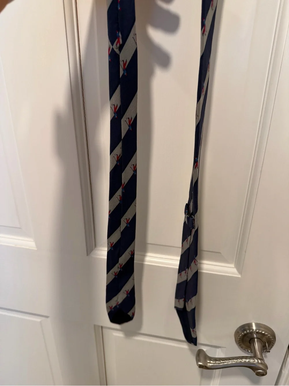 Vintage Gucci Navy Gray Striped Silk Tie featuring novelty Golf Motifs Necktie